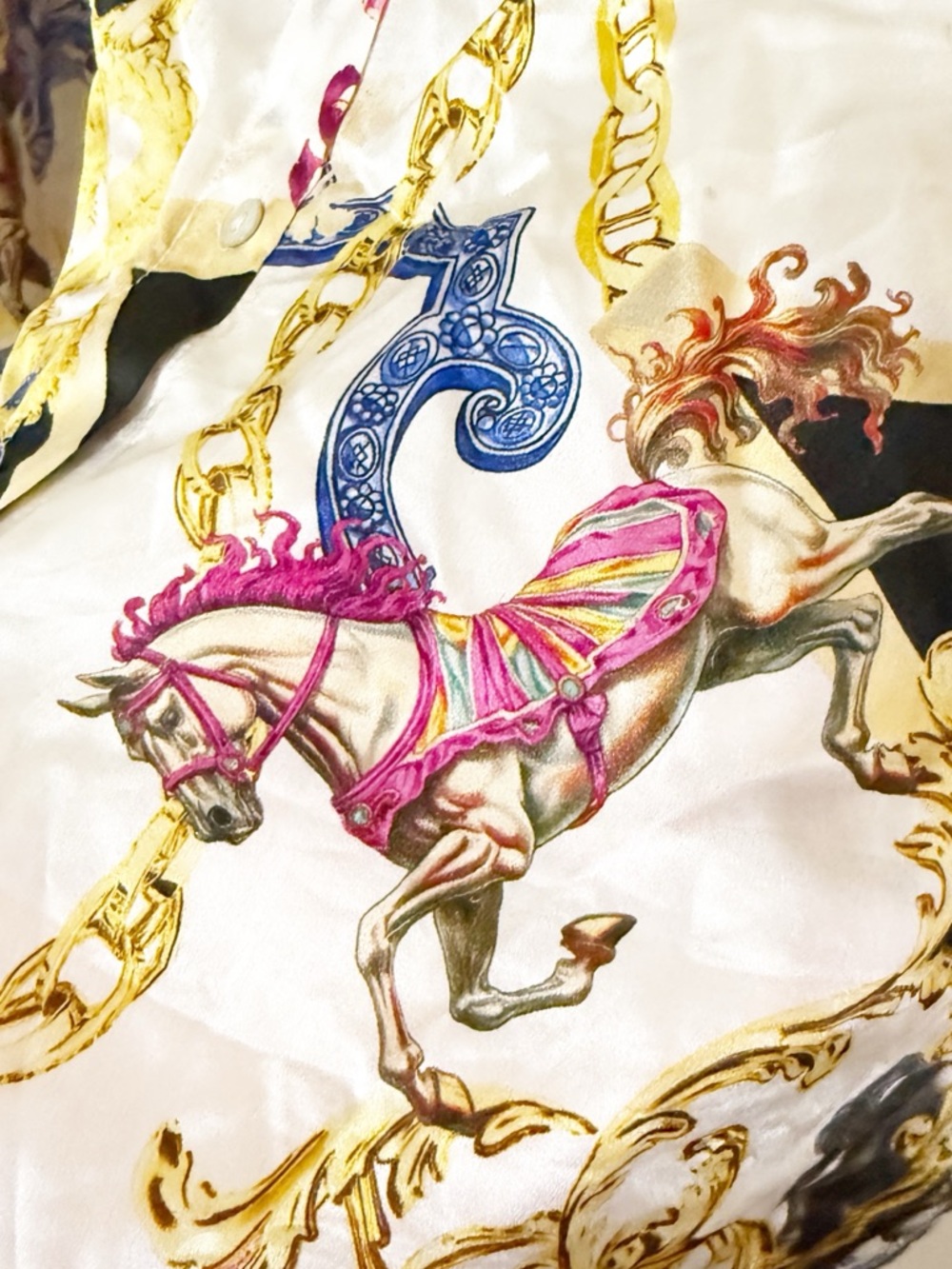 L’Agence Tyler Fantasy Long Sleeve Button Blouse in White, Black, & Renaissance - Picture 8 of 12